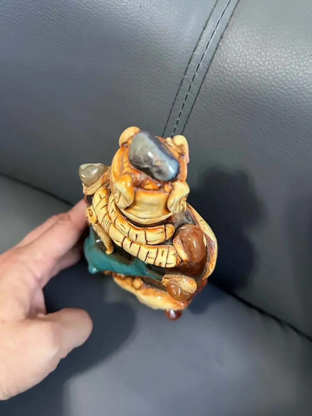 Handmade Mexican Aztec/Mayan Style Folk Art Decanter Bottle Dolphin Gem Accents